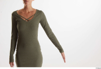  Vanessa Angel  1 arm casual dressed flexing front view green long sleeve dress 0002.jpg